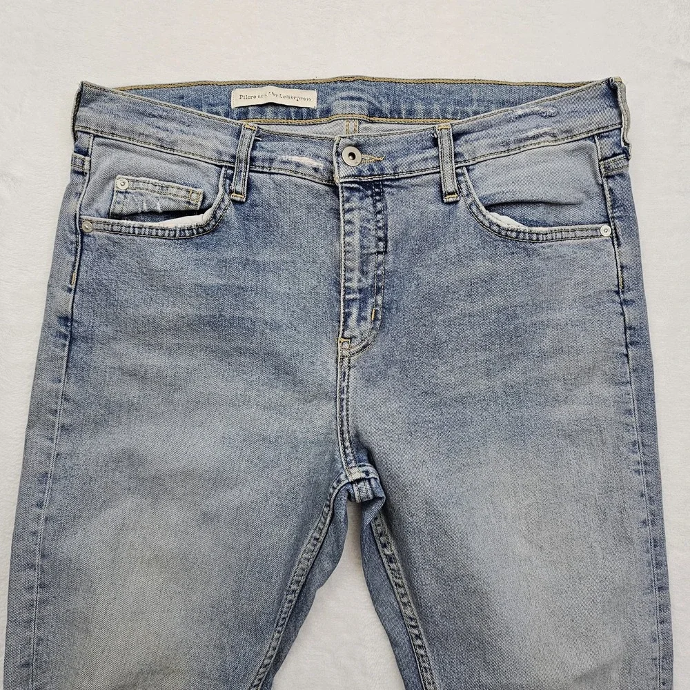 Anthropologie Pilcro Slim Straight‎ Jeans Womens 34W 28L Raw Hem Lace Up Denim